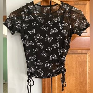 NWOT Hollister layered Butterfly Print cinch side crop Top XS